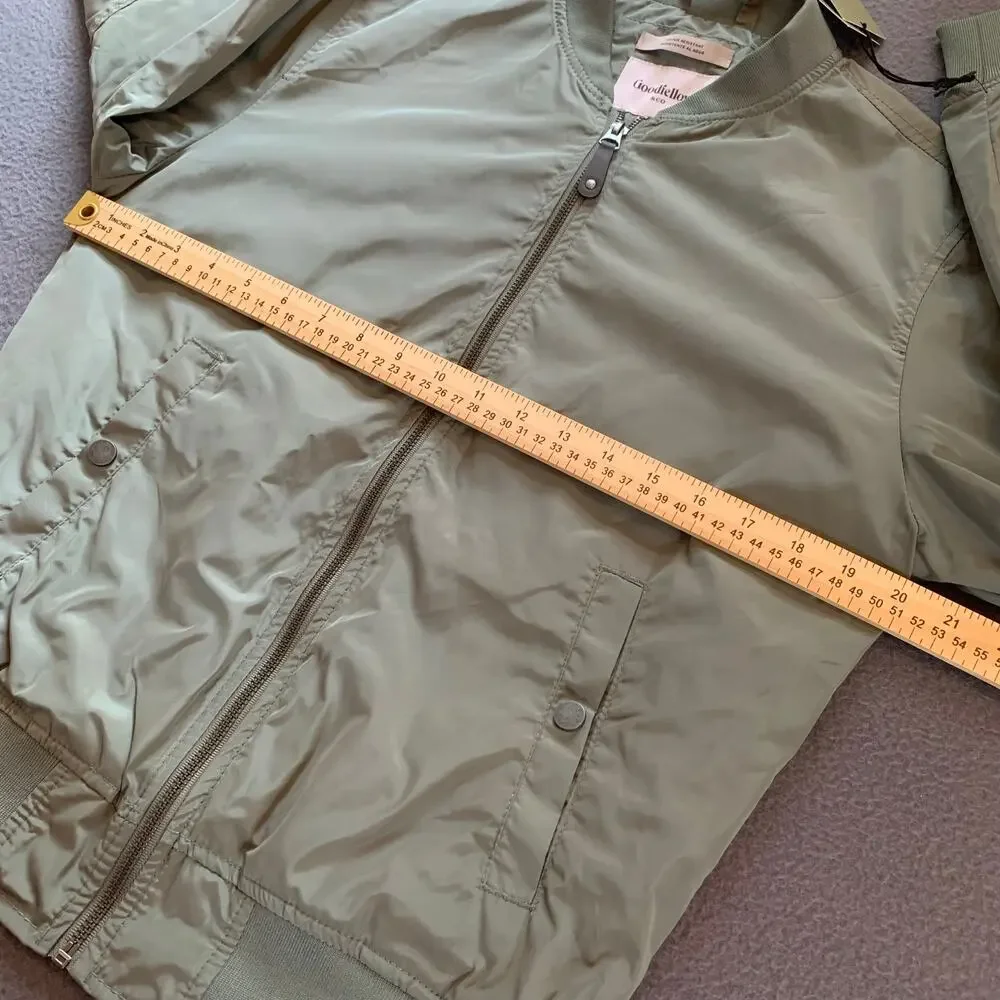 Men's Satin Bomber Jacket Full Zip Sage Green Small Lightweight Goodfellow & Co